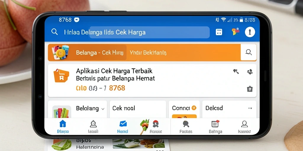 Tampilan antarmuka aplikasi Cek Harga 8768 dengan fungsi pencarian.