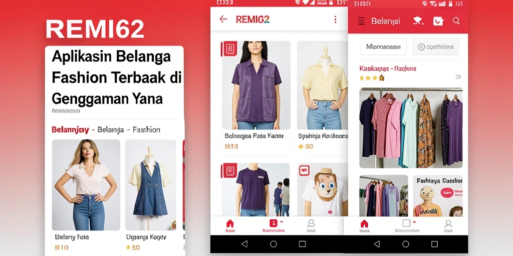 Antarmuka pengguna REMI62 yang menarik dan mudah digunakan untuk belanja fashion.